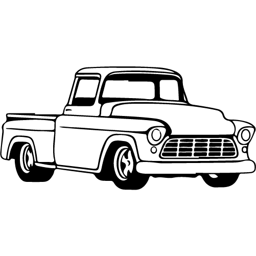 Black graphical icon of a classic 1955-1959 body style chevyGMC truck. Transparent background.