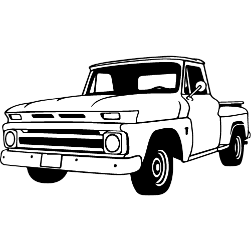 Black graphical icon of a classic 1960-1966 body style chevyGMC truck. Transparent background.