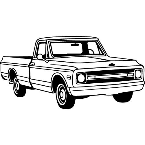 Black graphical icon of a classic 1967-1972 body style chevyGMC truck. Transparent background.