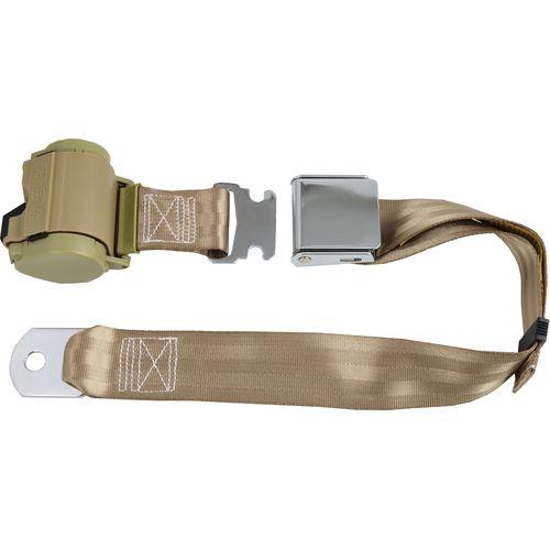 Universal Tan Retractable Lap Belt with Aviator Buckle