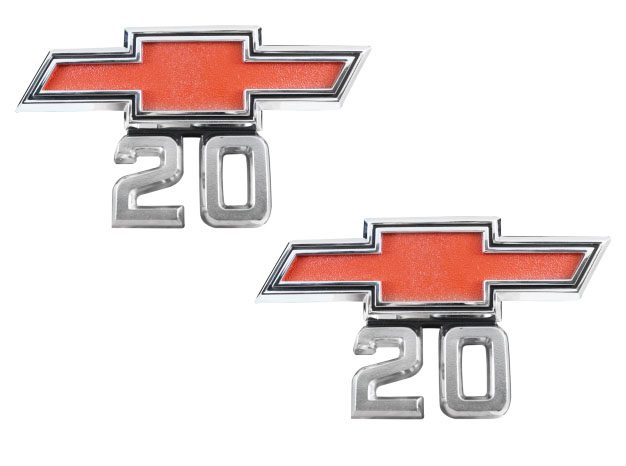 1967-1968 Chevrolet C20 Front Fender Emblems with Bowtie, Pair - GM Truck