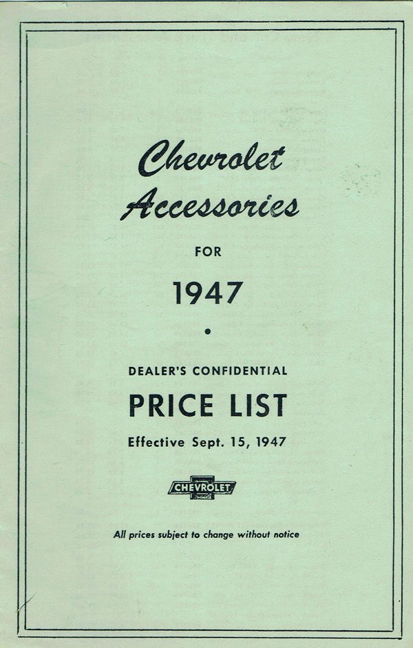 1947 Accessories List Car and Truck - Chevrolet