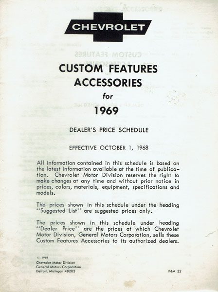 1969 Accessories List Car and Truck - GM