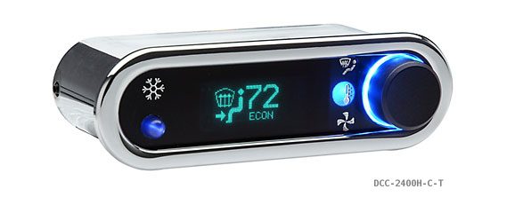 DCC Digital Climate Control - Vintage Air Gen IV - VFD3 Style - Horizontal, Satin Bezel, Teal Display
