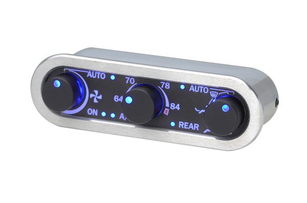 DCC Digital Climate Control - Vintage Air Gen IV - 3-Knob - Horizontal, Satin, Black Alloy, Blue Display