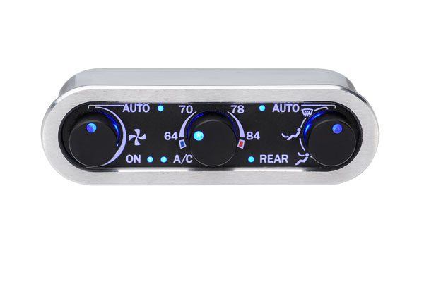 DCC Digital Climate Control - Vintage Air Gen IV - 3-Knob - Horizontal, Satin, Silver Alloy, Blue Display