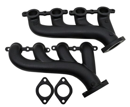 LS Cast Iron Exhaust Manifold Set, Ceramic Coated Black