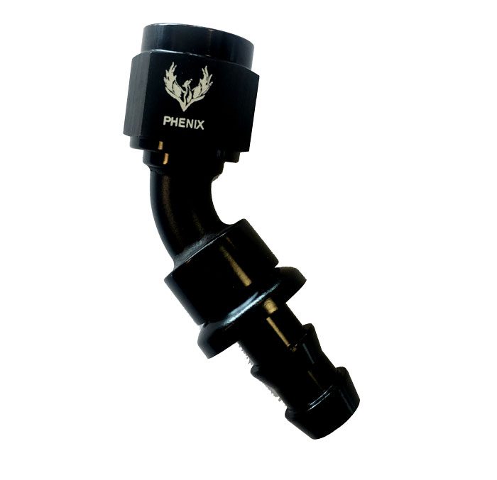 Push-Lock Swivel Hose End -6 x 45 Degree Black Phenix Fittings