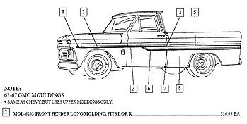 1962-1966 Side Molding - GM Truck