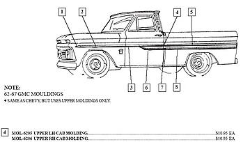 1962-1966 Chevy & GMC Upper Cab Side Molding - GM Truck