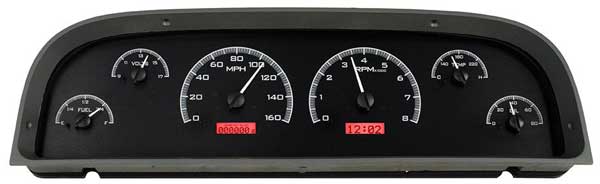 1960-1963 Chevrolet Truck VHX Instrument Gauge Cluster - Black Face / Red Illumination