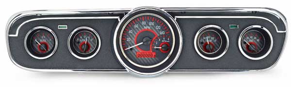 1965-1966 Ford Mustang VHX Instrument Gauge Cluster - Carbon Fiber Face / Red Illumination