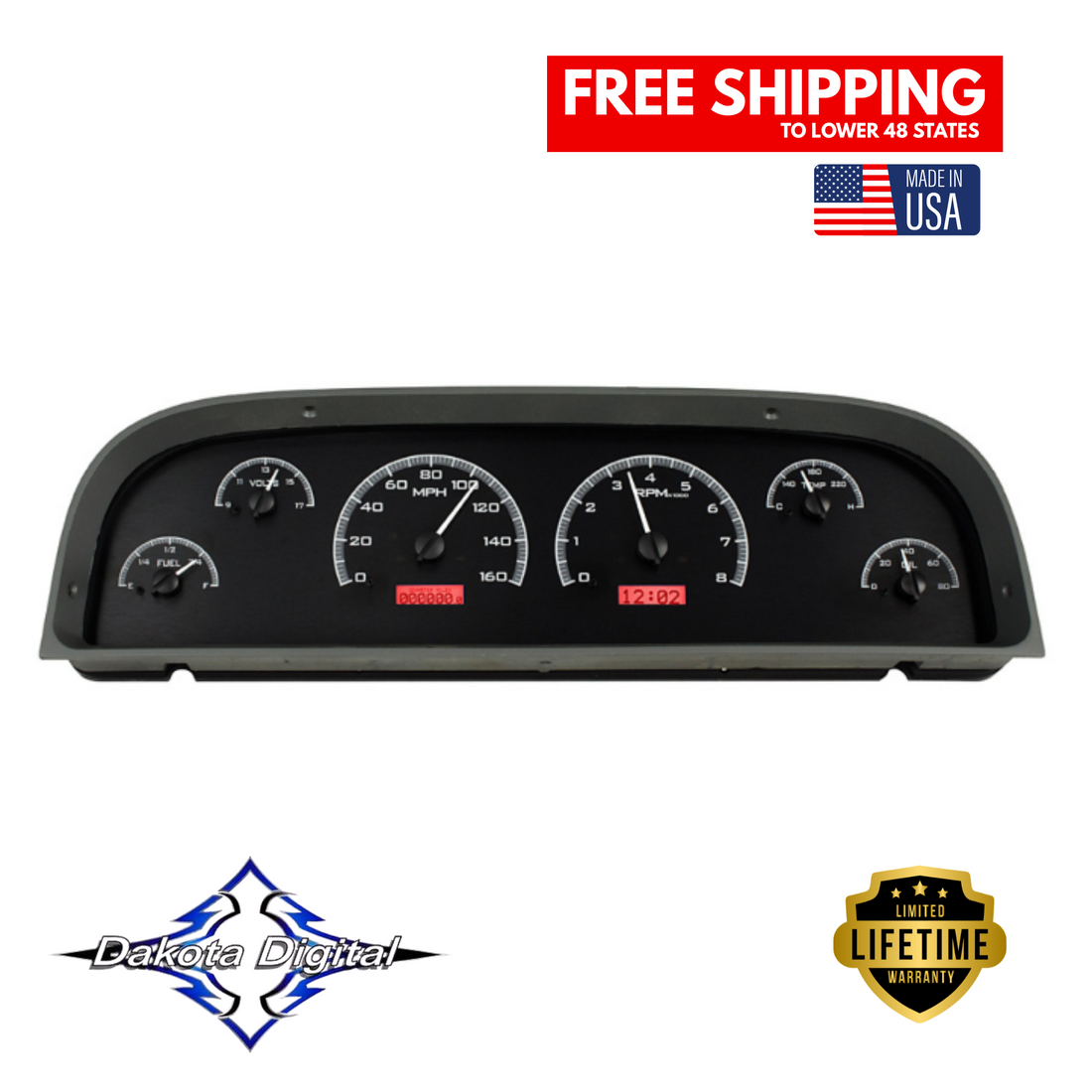 Dakota Digital 1960-1963 Chevrolet Truck VHX Instrument Gauge Cluster-Black Background / Red Illumination VHX-60C-PU-K-R