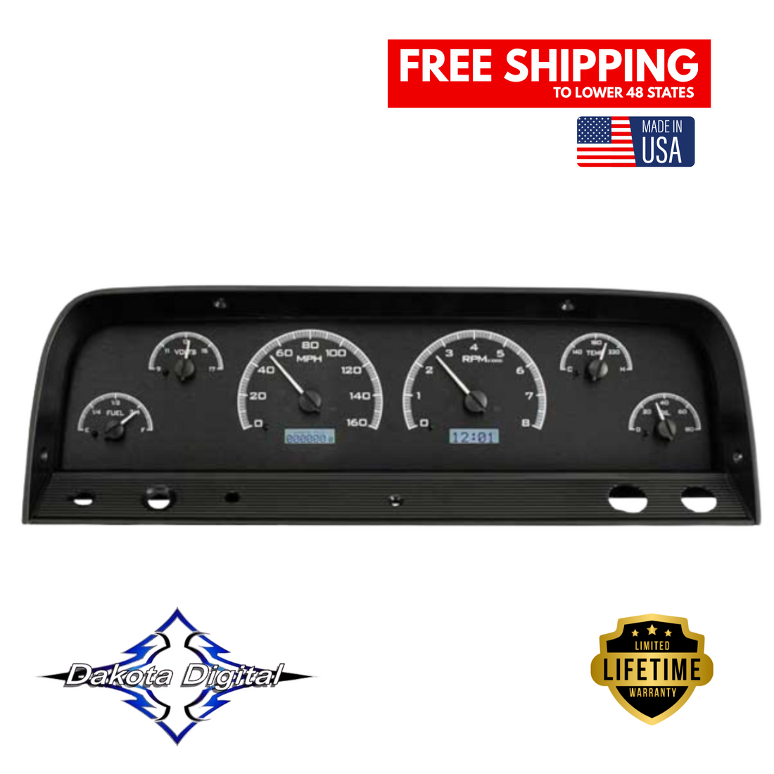 Dakota Digital 1964-1966 Chevrolet Truck VHX Instrument Gauge Cluster-Black Background / White Illumination VHX-64C-PU-K-W