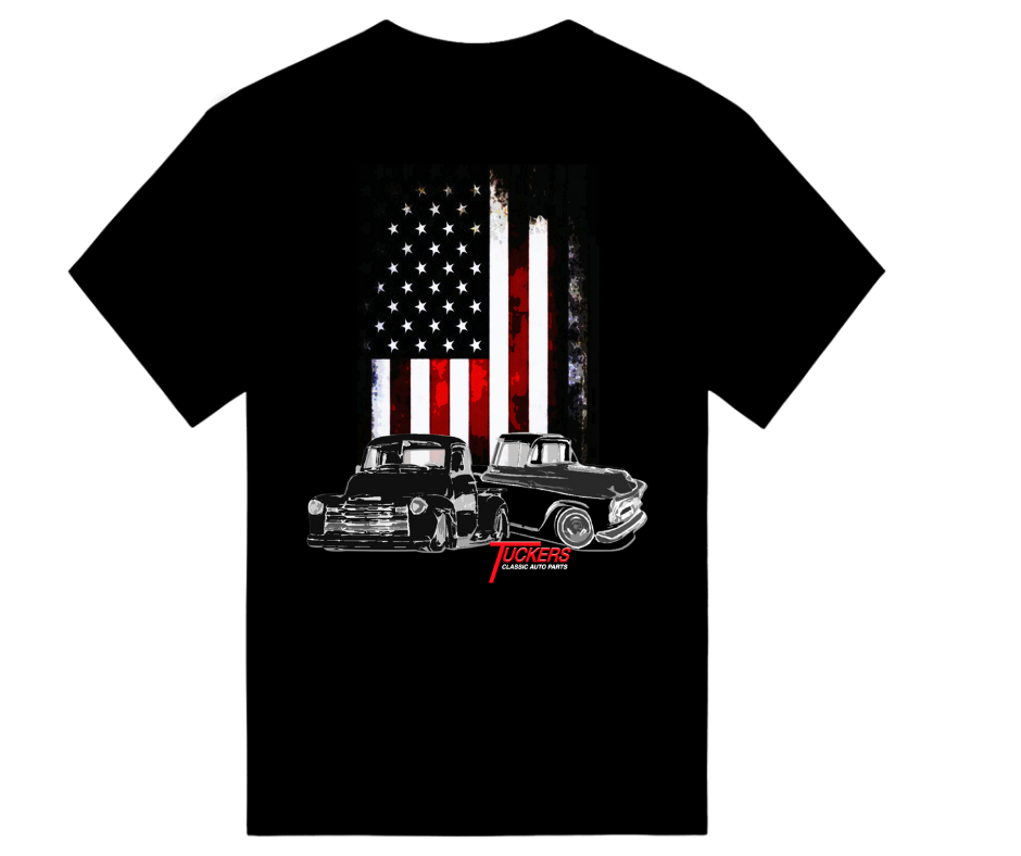 1947-1954 1955-1959 3100 Chevy Truck Cartoon Drawing Patriotic American Flag Shirt