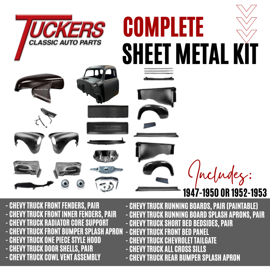 1947-1950 Chevy 3100 Truck Cab Complete Sheet Metal Kit Reproduction Body Kit Tuckers Classic Auto Parts
