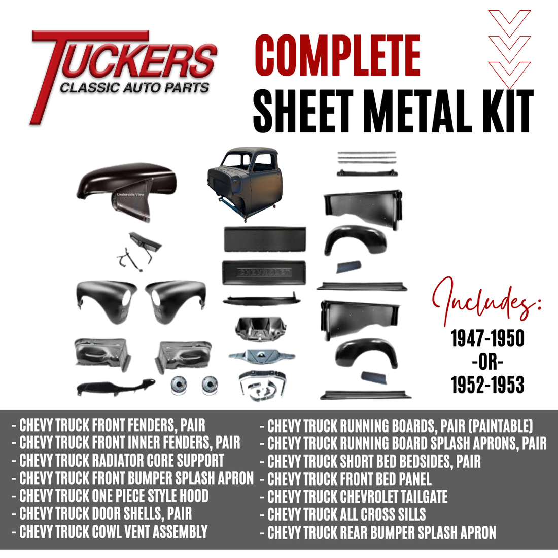 1947-1953 Chevy Truck Complete Sheet Metal Kit Full Body Tuckers Classic Auto Parts List of Included Items