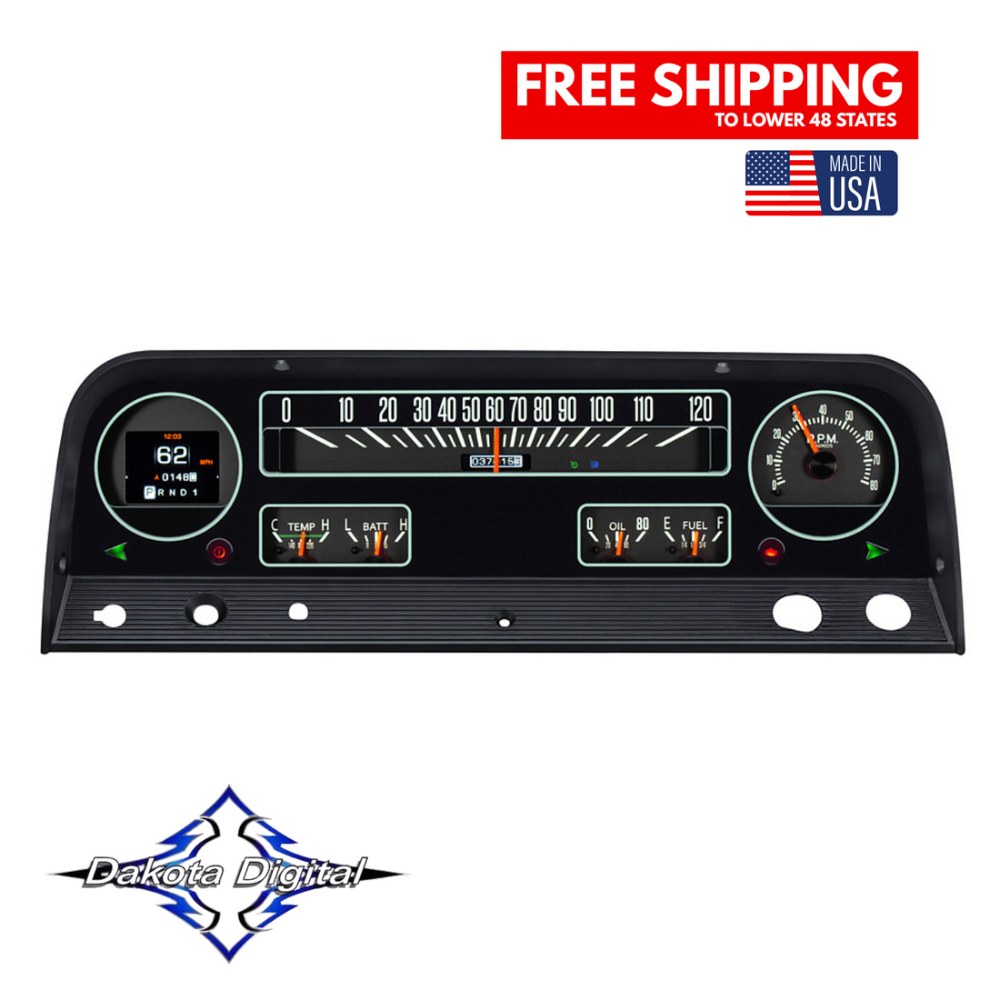 1964 1965 1966 C10 Chevy Truck RTX Dakota Digital Electronic Gauge RTX-64C-PU-X 