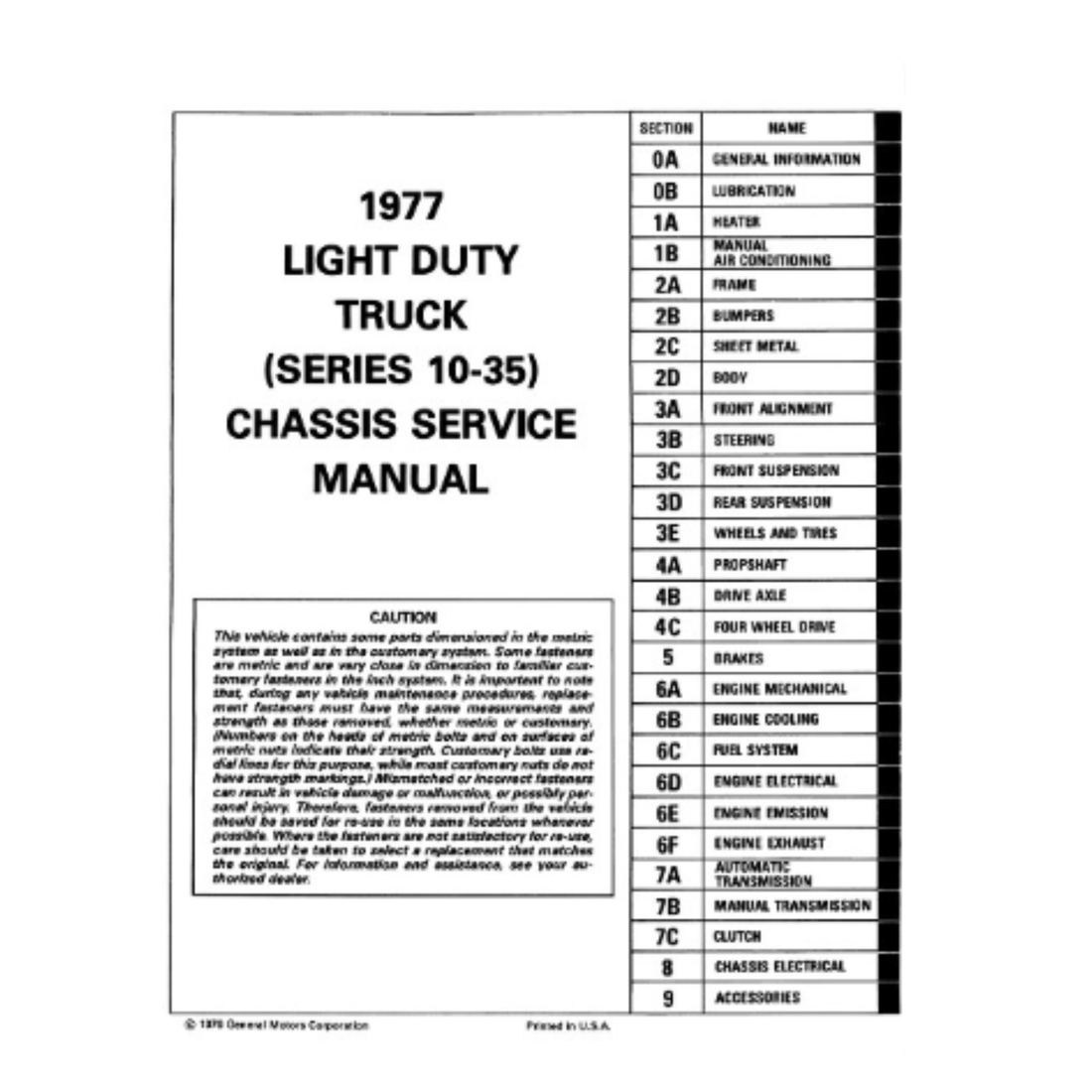 1977 Chevrolet Light Duty Truck Factory Service Manual – Print