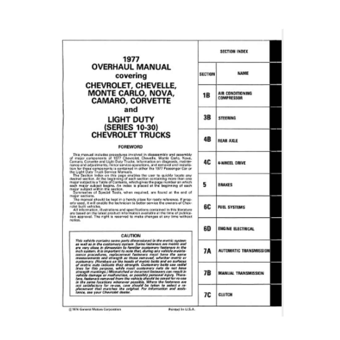 1977 Chevy Car &amp; Truck Unit Repair / Overhaul Manual