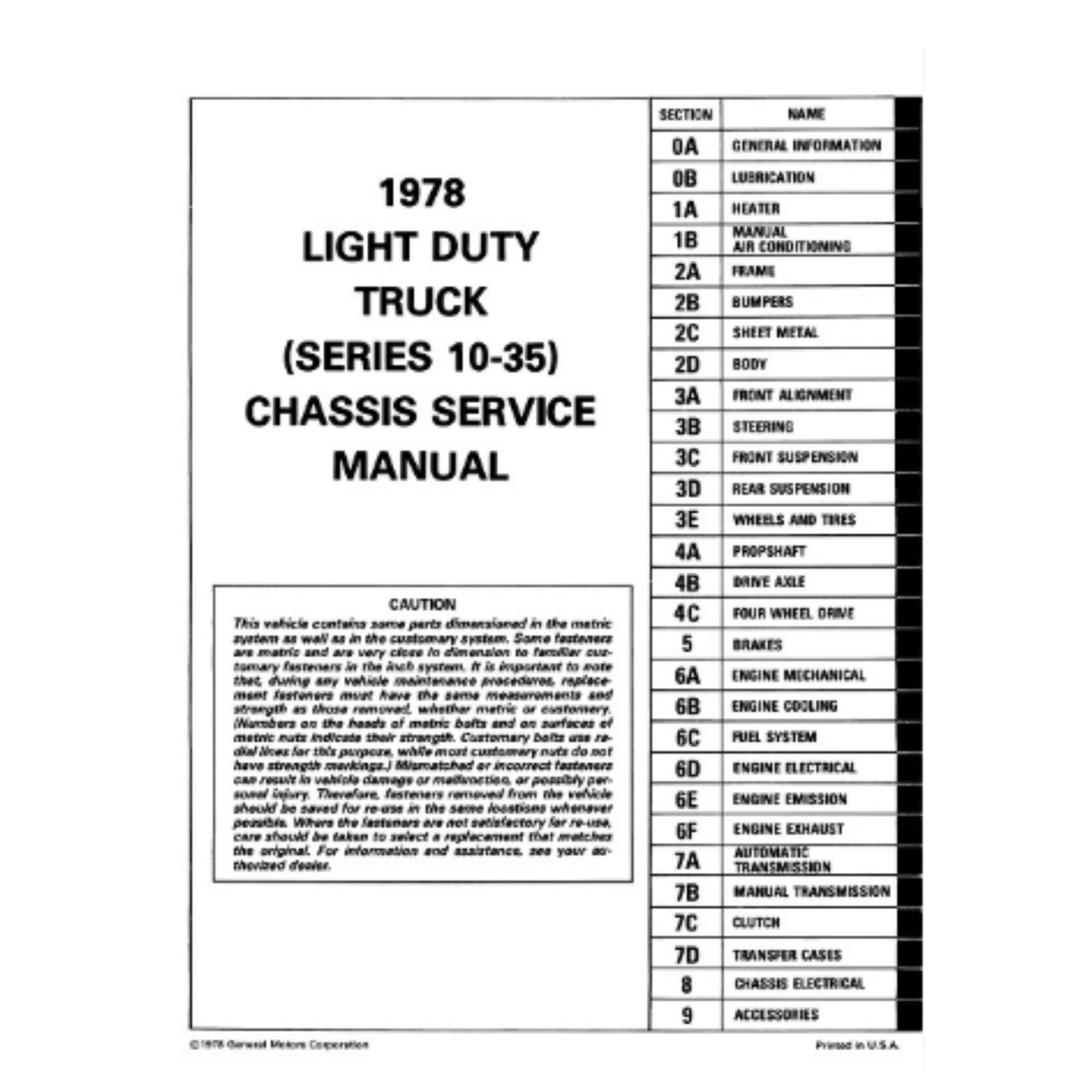 1978 Chevy Light Duty Truck Factory Service Manual