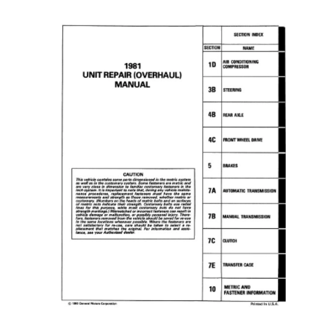 1981 Chevy Car &amp; Truck Unit Repair Manual – Print