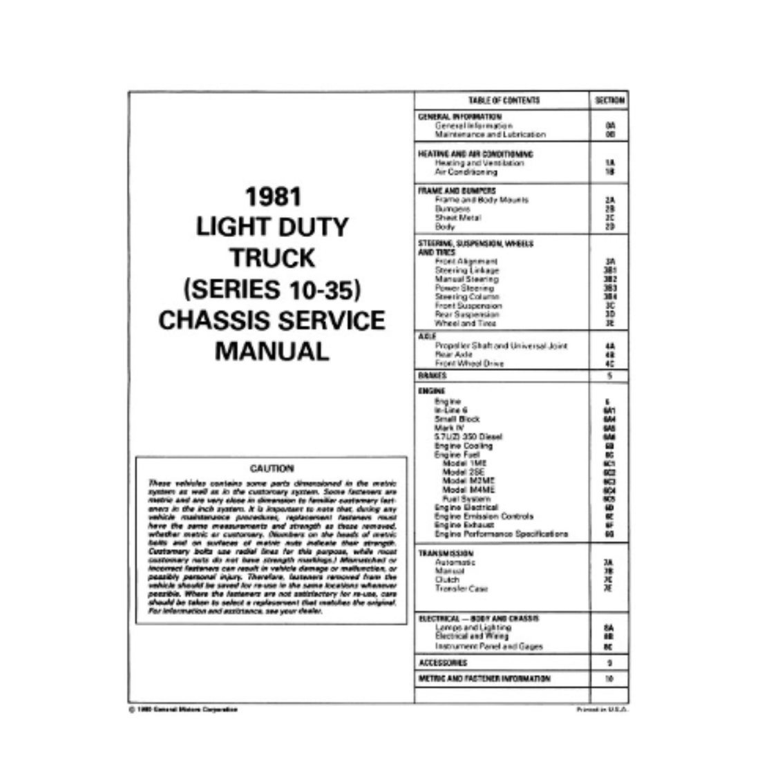1981 Chevy Light Duty Truck Factory Service Manual – Print