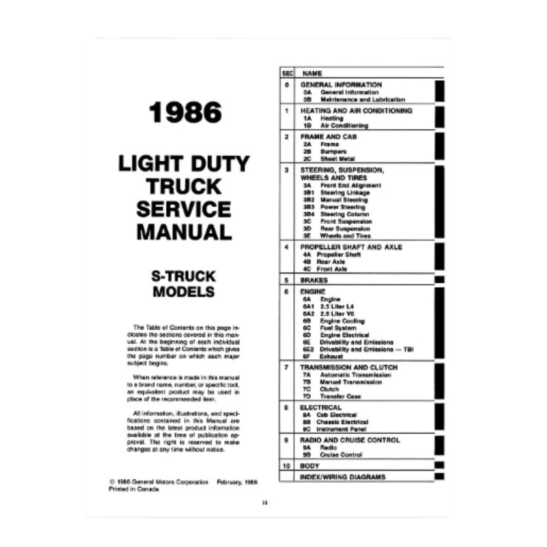 1986 Chevy S10 &amp; S10 Blazer Factory Shop Manual with Wiring Diagrams – Print