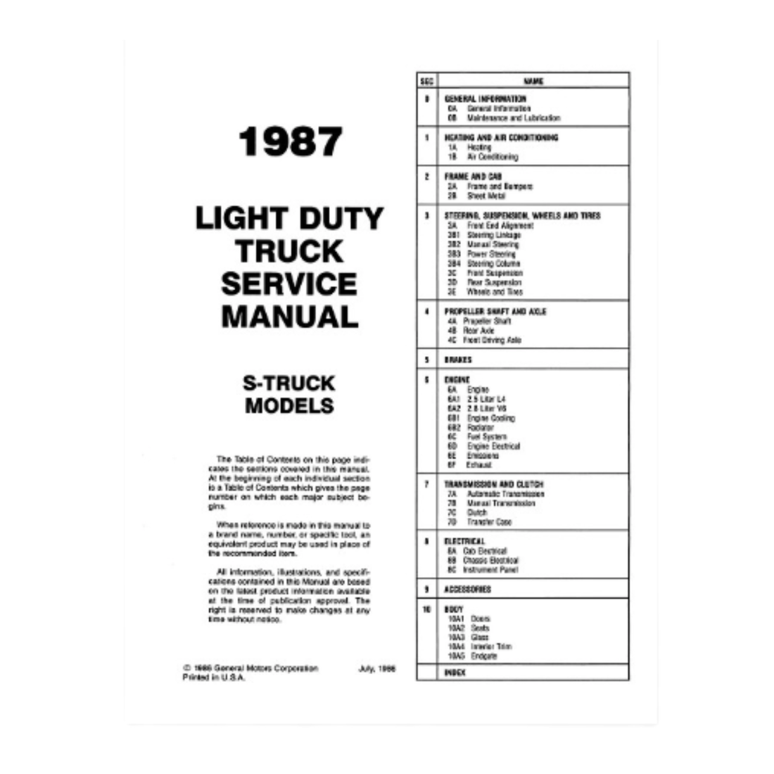 1987 Chevy S10 &amp; S10 Blazer Factory Shop Manual – Print