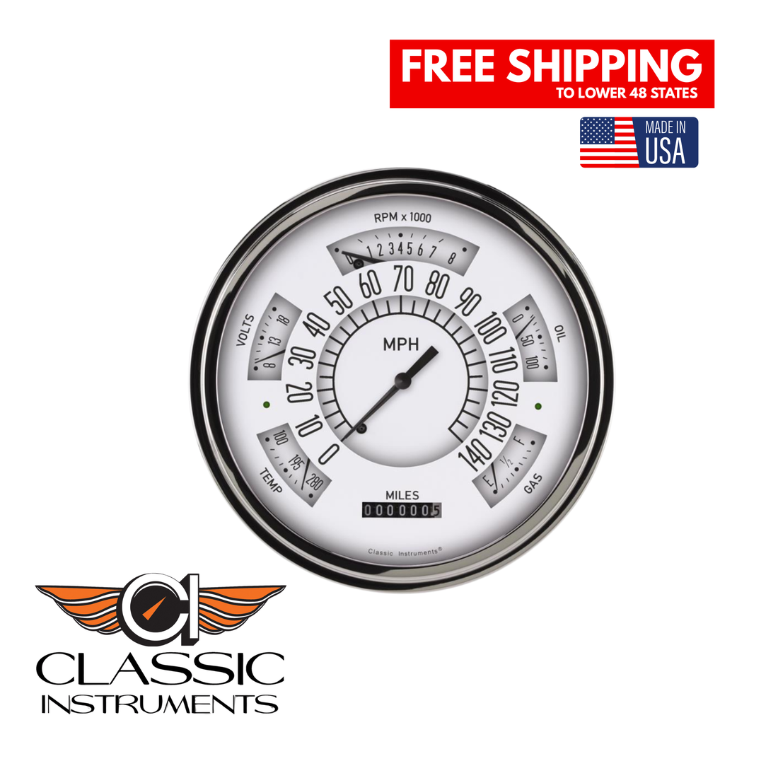 Classic Instruments - 49-50 Shoebox Package, White Gauge - FC49W