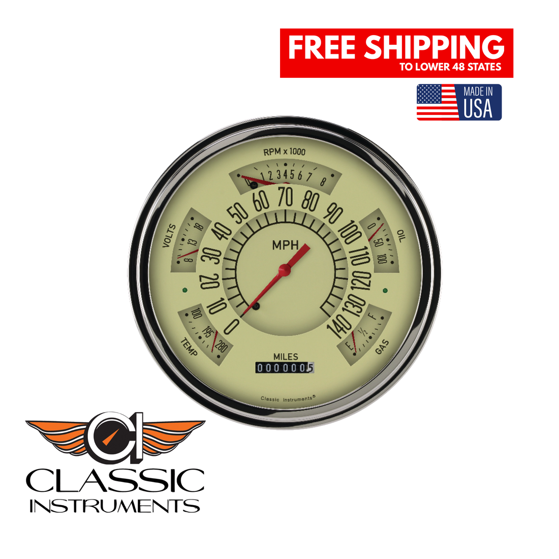 Classic Instruments - 66-77 Bronco Package, Tan Gauge - FB66T
