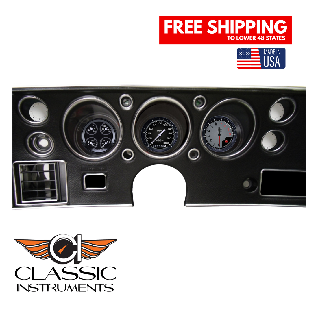 Classic Instruments - AutoCross Gray Gauge 1970-72 Chevelle SS Package - CV70AXG