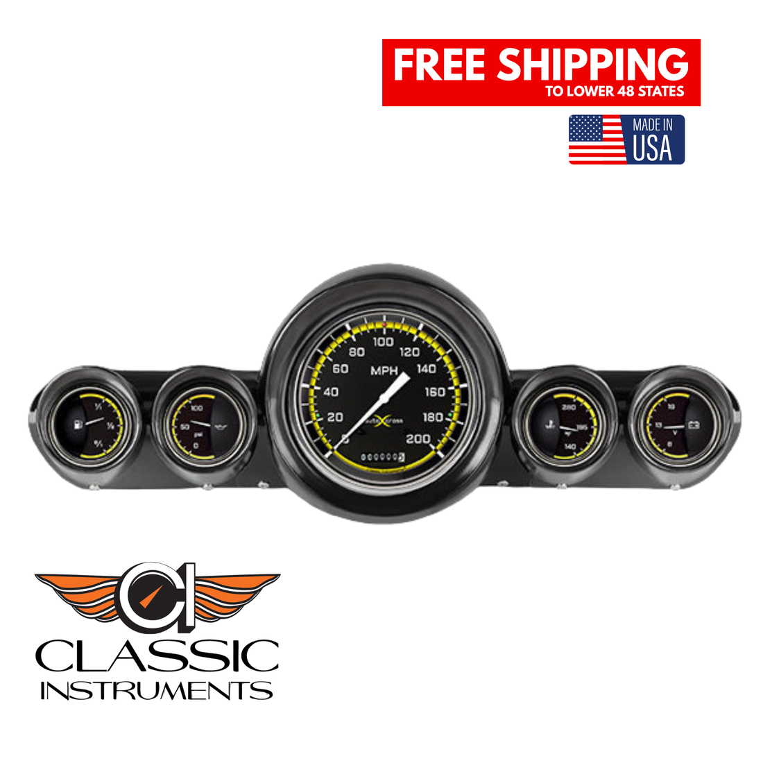 Classic Instruments - AutoCross Yellow Gauge 1959-60 Full-size Chevy - CH59AXY54