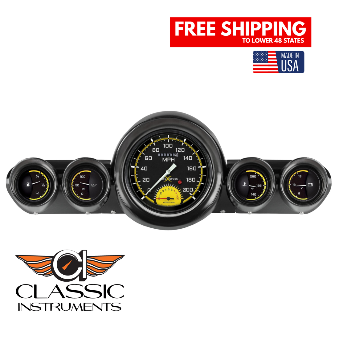 Classic Instruments - AutoCross Yellow Gauge 1959-60 Full-size Chevy - CH59AXY65