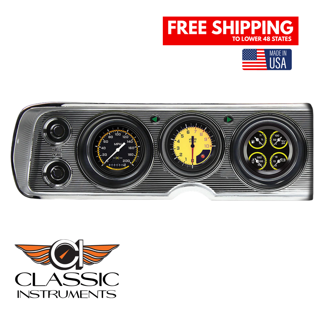 Classic Instruments - AutoCross Yellow Gauge 1964-65 Chevelle Package - CV64AXY