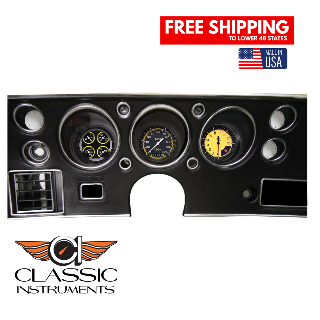 Classic Instruments - AutoCross Yellow Gauge 1970-72 Chevelle SS Package - CV70AXY