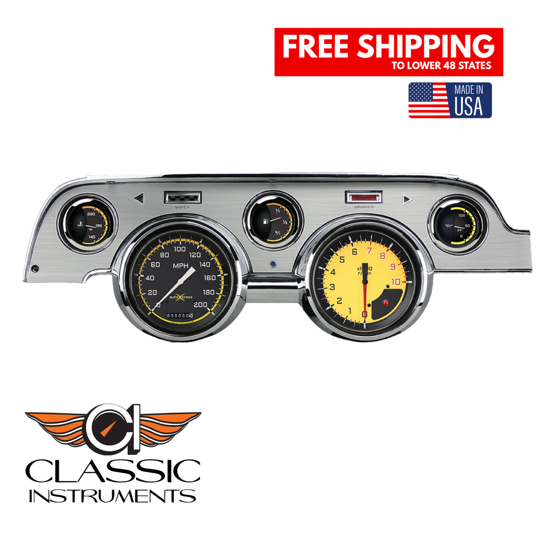 Classic Instruments - Brushed Aluminum bezel, Standard speedometer gauge- MU67AXYBA