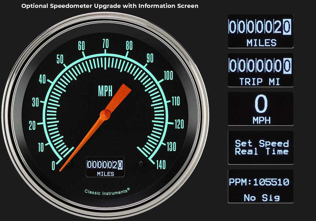 Classic Instruments - Brushed Aluminum bezel, Standard speedometer gauge- MU67GSBA