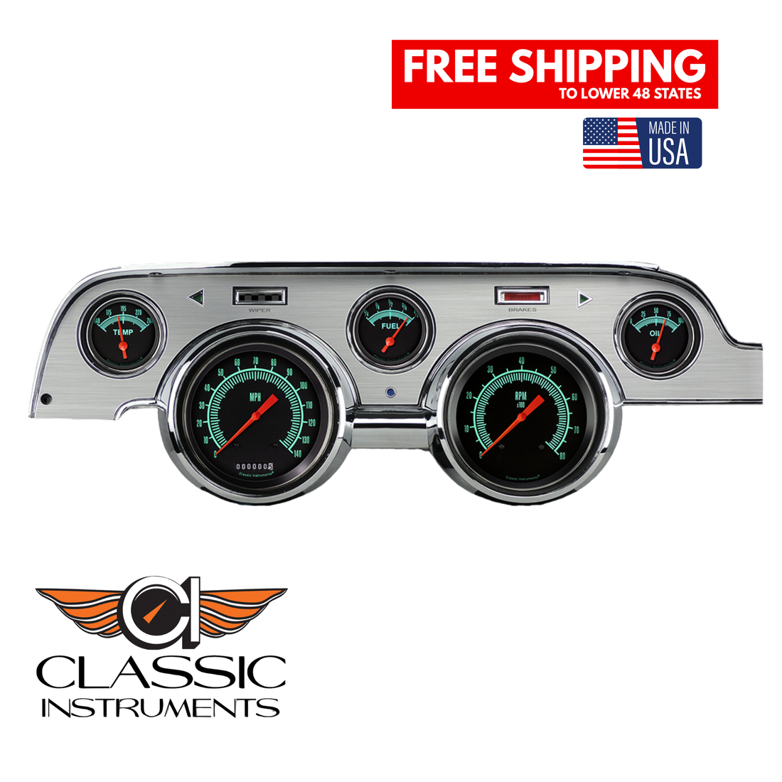Classic Instruments - Brushed Aluminum bezel, Standard speedometer gauge- MU67GSBA