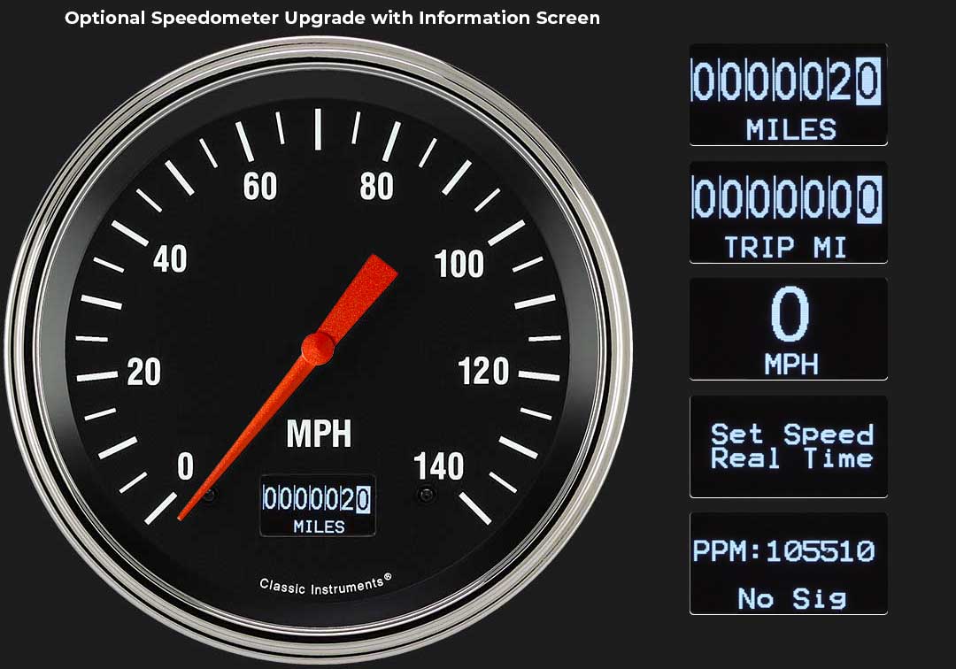 Classic Instruments - Brushed Aluminum bezel, Standard speedometer gauge- MU67HRBA