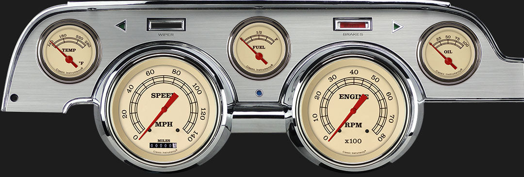 Classic Instruments - Brushed Aluminum bezel, standard speedometer Gauge - MU67VTBA