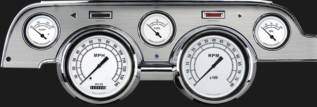 Classic Instruments - Brushed Aluminum bezel, standard speedometer gauge- MU67CWBA