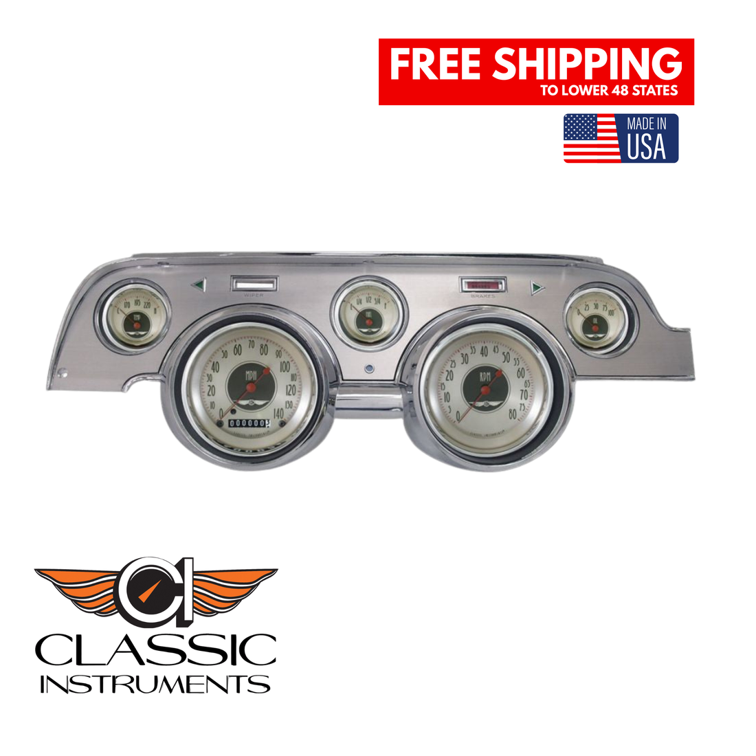 Classic Instruments - Brushed Aluminum bezel, standard speedometer gauge - MU67ANBA