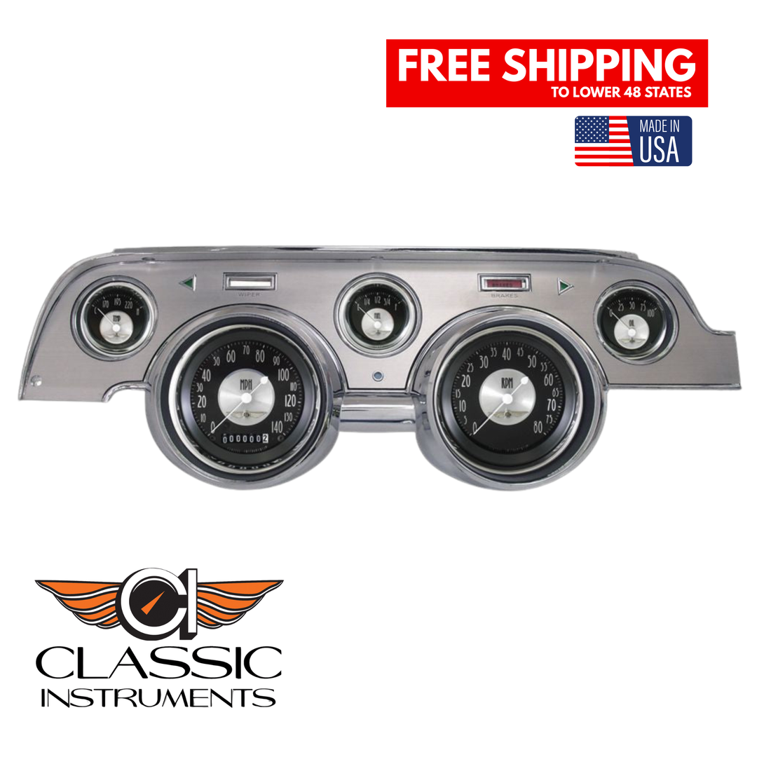 Classic Instruments - Brushed Aluminum bezel, standard speedometer gauge - MU67ATBA