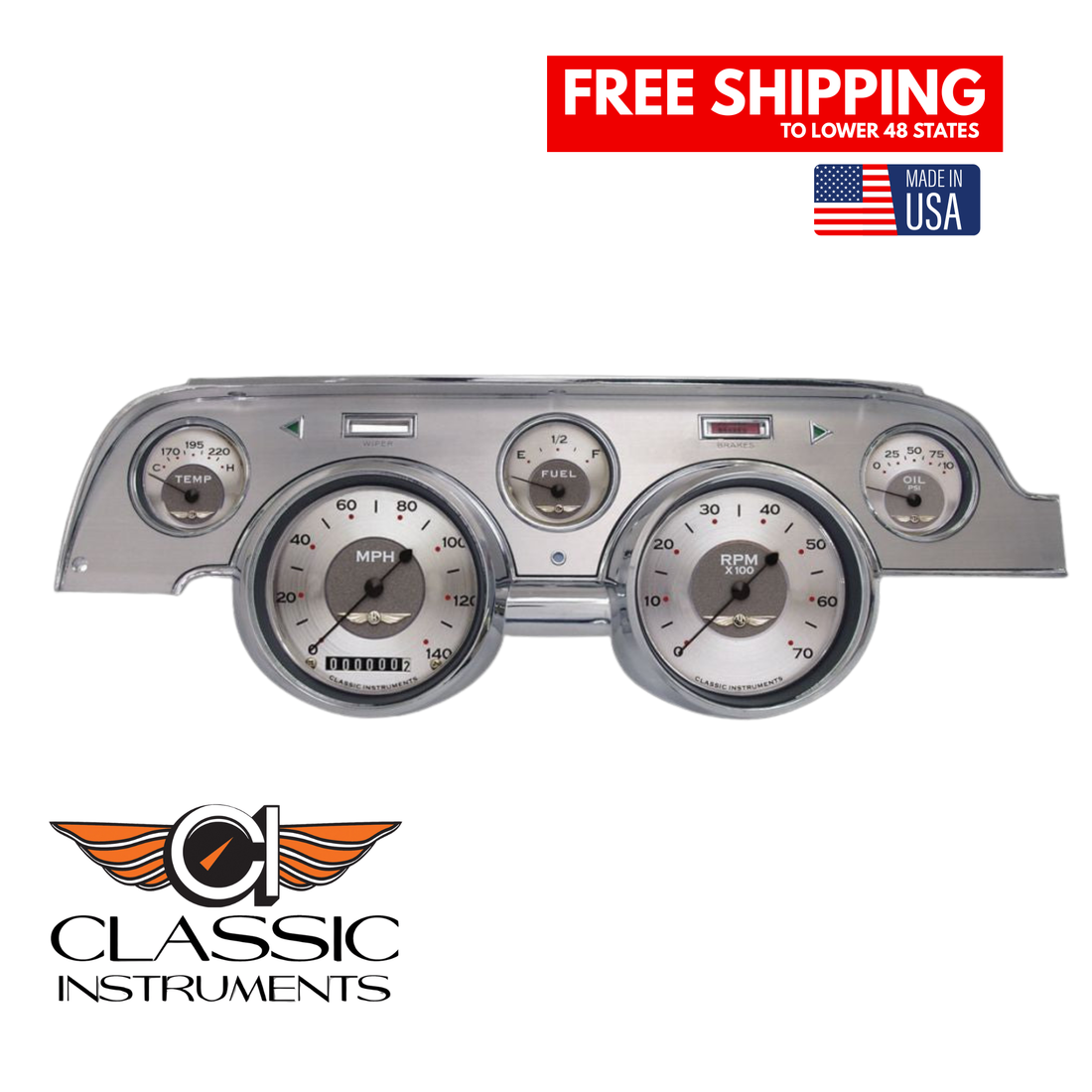 Classic Instruments - Brushed Aluminum bezel, standard speedometer gauge - MU67AWBA