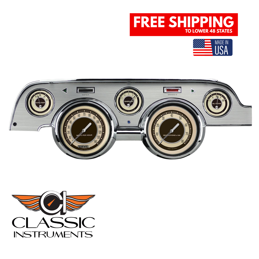 Classic Instruments - Brushed Aluminum bezel, standard speedometer gauge - MU67NTBA