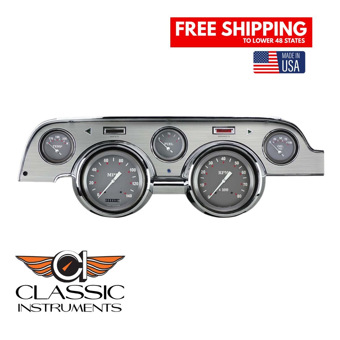 Classic Instruments - Brushed Aluminum bezel, standard speedometer gauge - MU67SGBA
