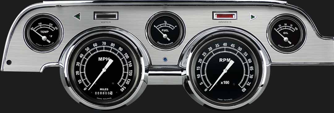 Classic Instruments - Brushed Aluminum bezel, standard speedometer gauges - MU67TRBA