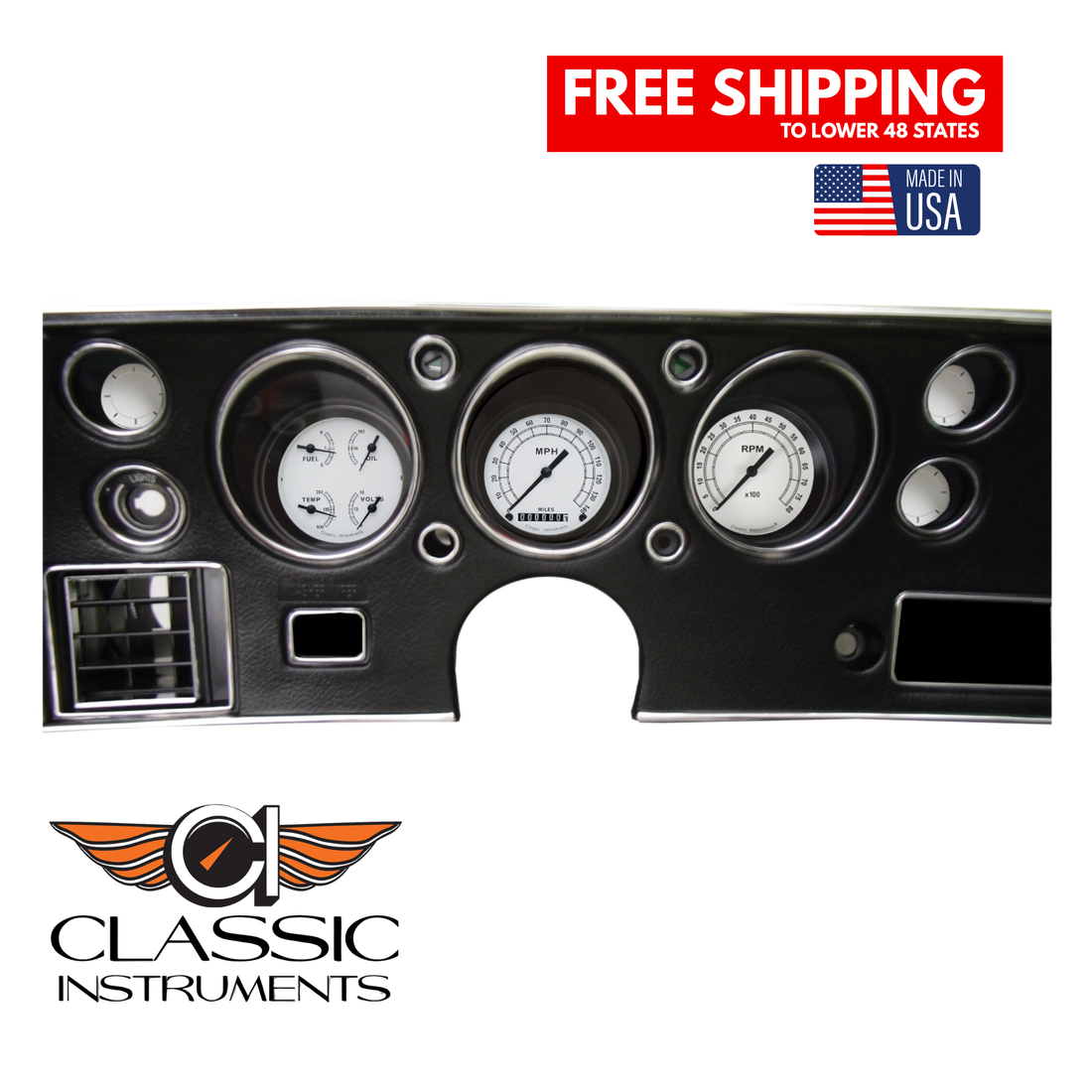 Classic Instruments - Classic White Gauge 1970-72 Chevelle SS Package - CV70CW