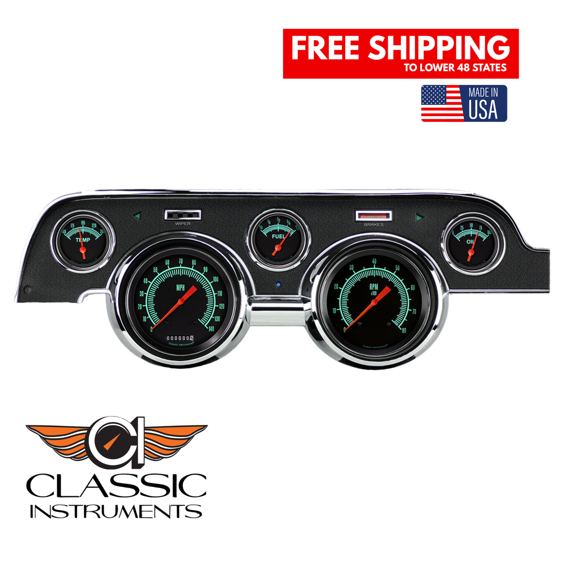 Classic Instruments - Standard Black Camera Case bezel, Standard speedometer gauge- MU67GS